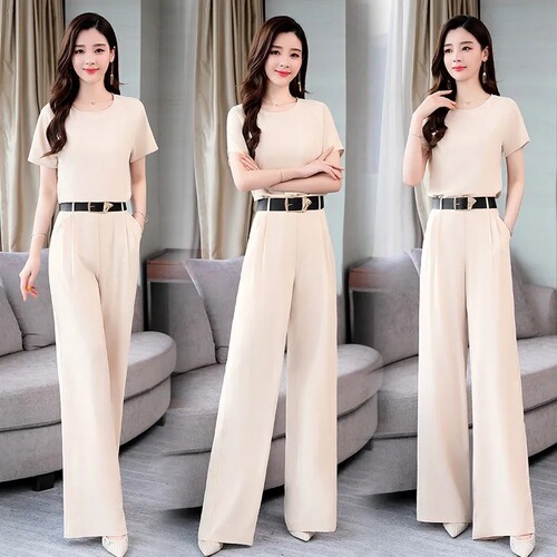Wide-leg pants set for women, 2026 summer new style, western-style, slimming goddess fan chiffon, fashionable royal sister casual two-piece set