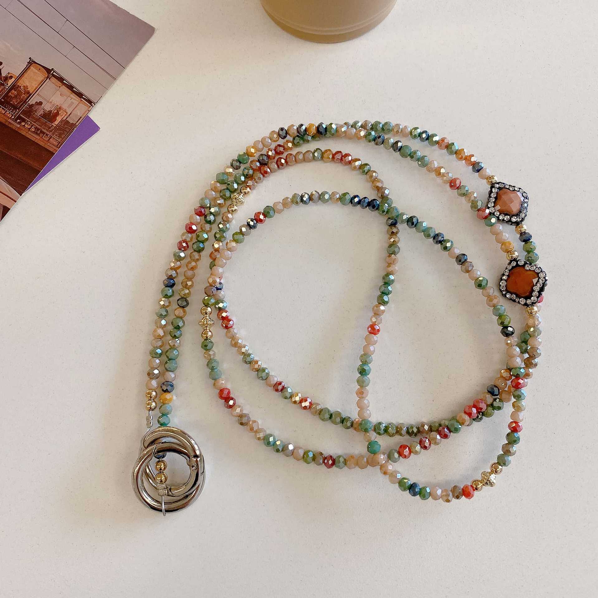 Mujeres de alta calidad hechas a mano colgante de teléfono móvil colorido pulsera de cristal larga moda colgante de teléfono móvil larga camisa