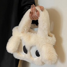 2023冬季新款毛毛包包女潮可爱卡通小狗毛绒手提单肩斜挎包小方包