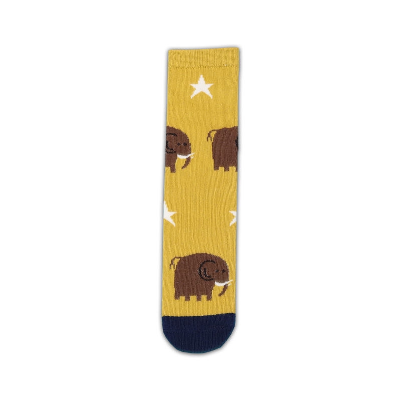 T4-8 HT2106 gajah dengan latar belakang kuning / Free size (panjang Kaos Kaki 30cm 1-12 tahun)