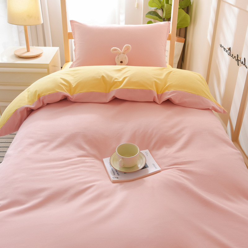 Juego de tres piezas de algodón cepillado, juego de cuatro piezas de algodón puro, dormitorio de estudiantes universitarias, cama individual, sábana, funda de edredón 0,9 m