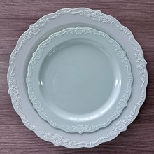 一次性PS塑料盘餐盘浮雕彩色PlasticPlates圆盘仿瓷派对餐具套装