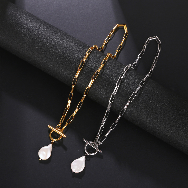 Elegant Water Droplets Stainless Steel Freshwater Pearl Toggle Pendant Necklace display picture 3