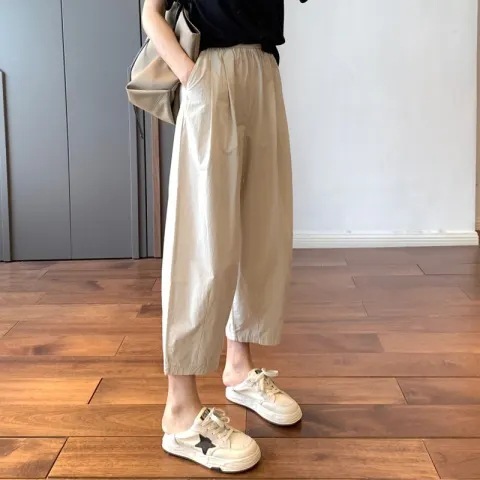 Japanese-style casual women's spring summer slimming wide-leg pants for summer to hide meat 90% business harem balloon pants loose high-waist