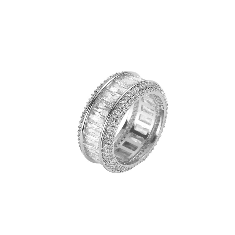Ventas transfronterizas de bronce de zirconio de cristal de zirconio de diamantes llenos de hip-hop anillo cuadrado simple anillo de hombre al por mayor image 7