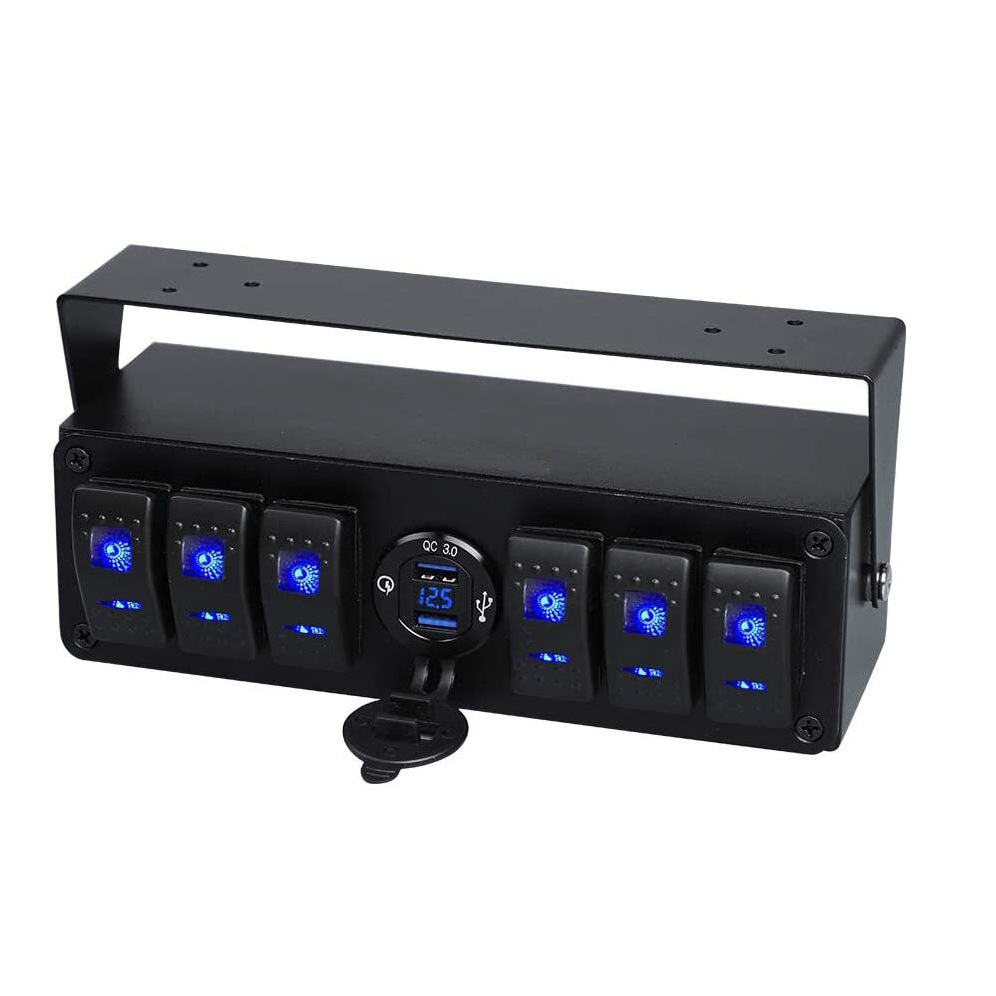 6+1位船型开关控制盒摇臂开关面板盒支架 带USBQC3.0充电器带数cc