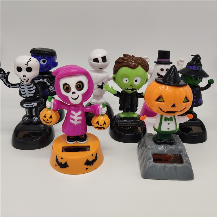 Hot Selling Halloween Solar Creative Swinging Bobblehead Doll Car Ornaments Cartoon Ornaments Gifts for Children