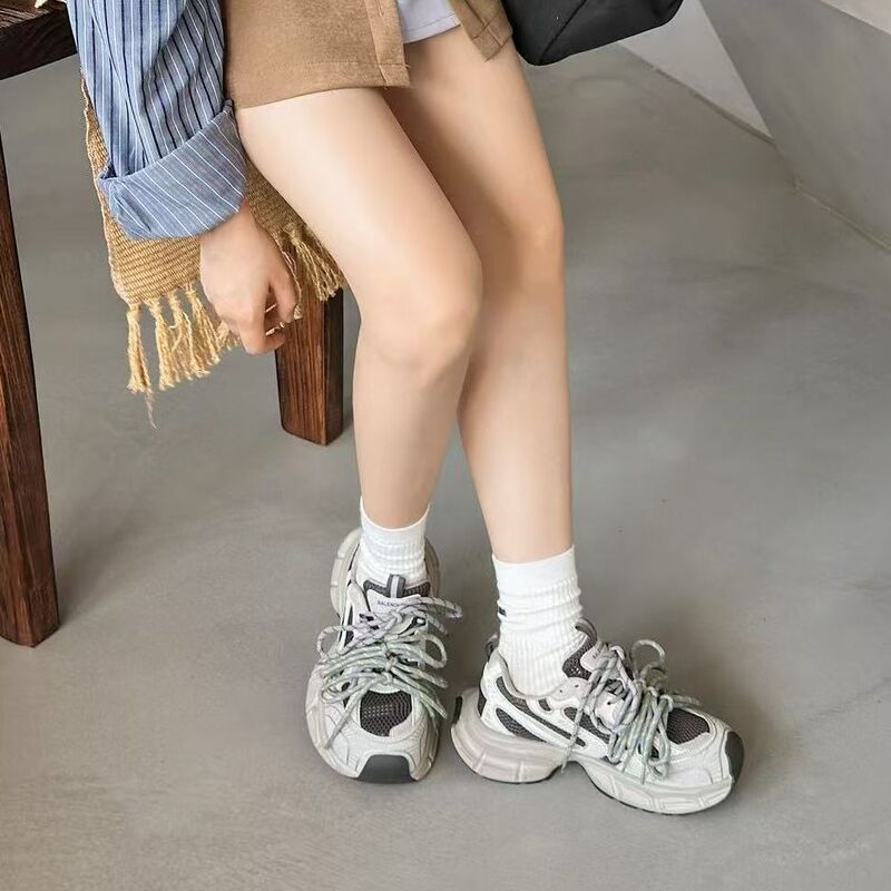 欧洲站厚底巴黎双系带撞色老爹鞋女2025秋季新款休闲运动减震轻便|undefined