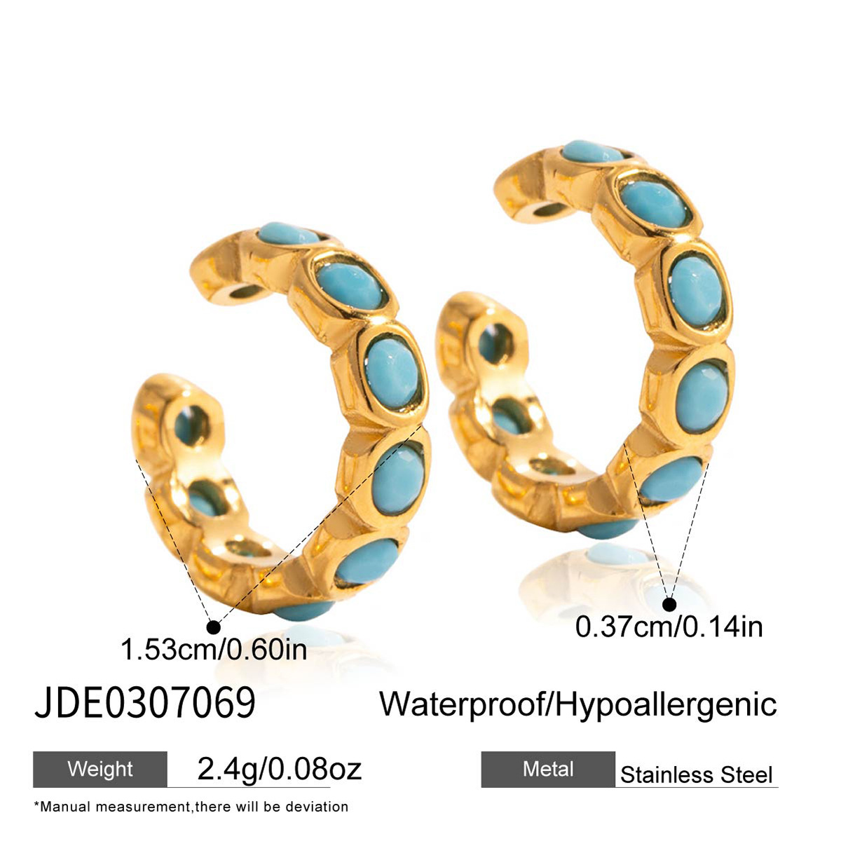 Wanxing Europa y los Estados Unidos Blue Pine Ear Clips Mujeres Retro No Ear Hole Diseño Earplants de acero de titanio de oro 18K