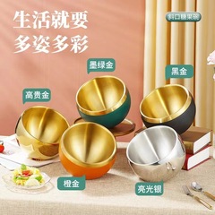 加厚不鏽鋼雙層斜口碗自助醬料碗零食碗球形桌面垃圾桶創意煙灰缸