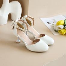 夏季儿童凉鞋高跟鞋学生表演公主细跟新款包头中大童蝴蝶结女童鞋