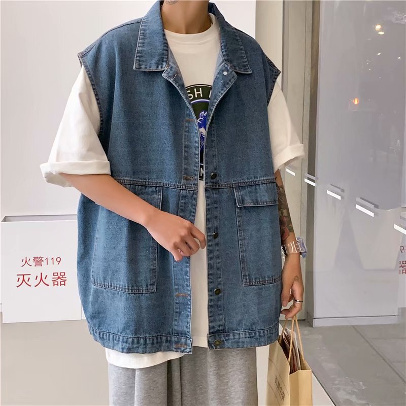 Hong Kong-style Vintage Denim Vest Women's Instagram Popular Brand Loose Jacket Spring and Autumn 2024 New Sleeveless Top Coat