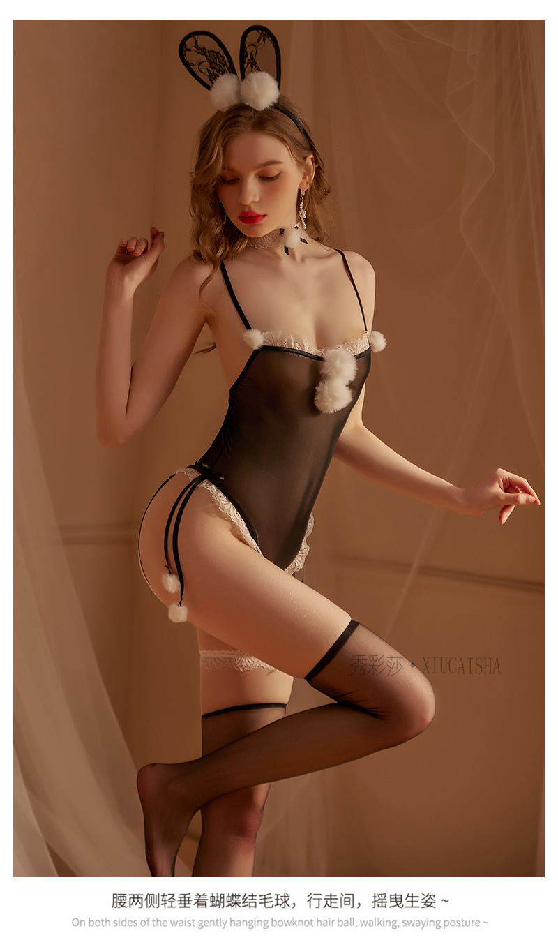 Mesh Bunny Girl Jumpsuit Lingerie Set with Headpiece, Choker, Leg Ring and Stockings — detail image 12