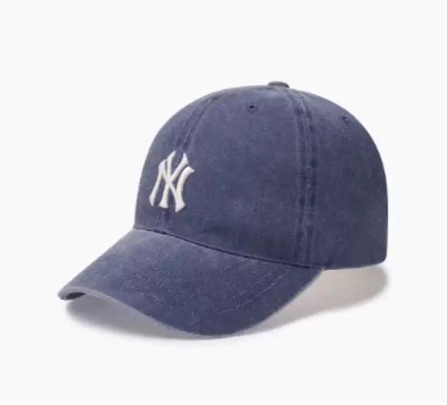 피크드 캡 - 거친 질감의 디스트레스드 네이비 블루 NY