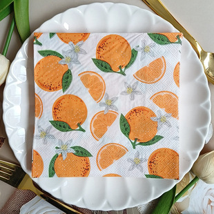 Manufacturer's Ready-Made Cross-Border Fruit Orange Square Napkin Disposable Napkin Birthday Party Napkin Printed Napkin