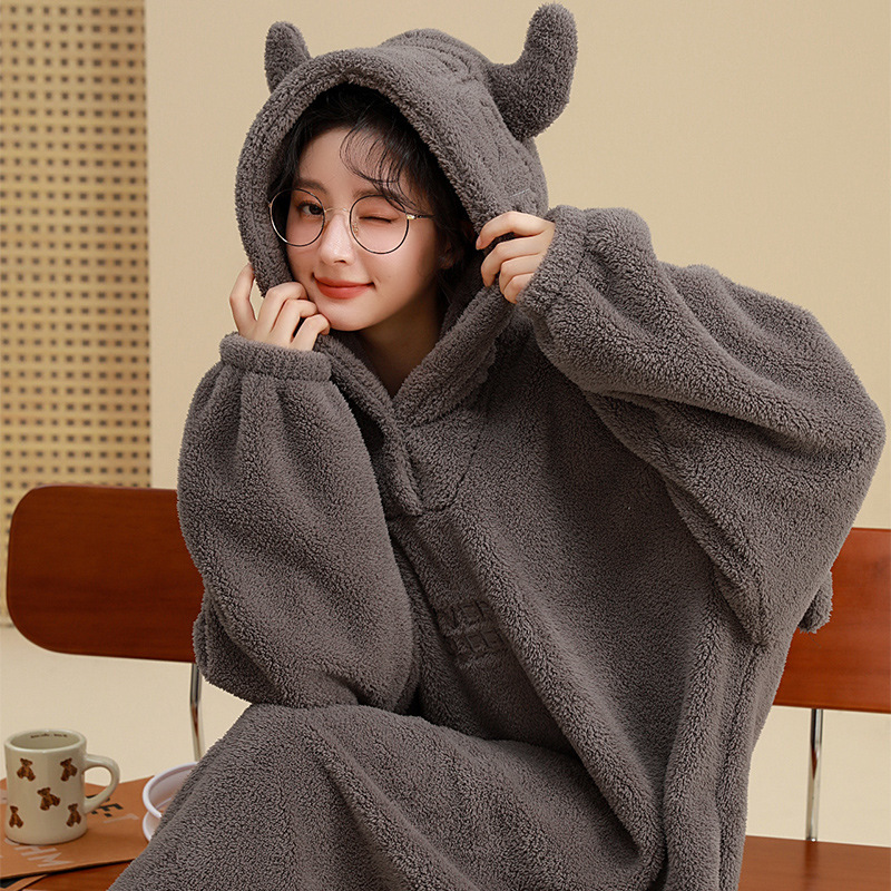 Pajamas winter women's little devil thickened one-piece home wear women's winter couple men's and women's same loose oversized nightgown