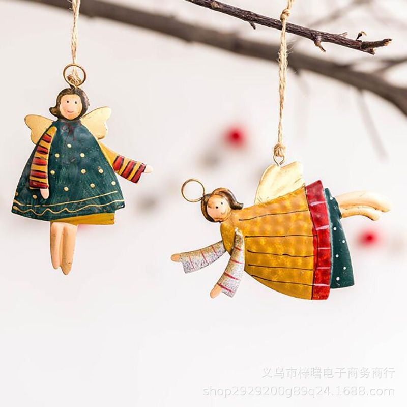 アマゾンの人気クリスマス装飾アイデア鉄芸手描き彩色天使ストラップ田舎レトロ装飾ストラップ|undefined