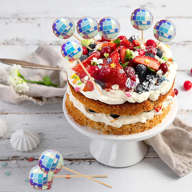 Disco retro fantasy color ball bamboo stick wooden stick cake decoration festival party decoration plug-in food baking