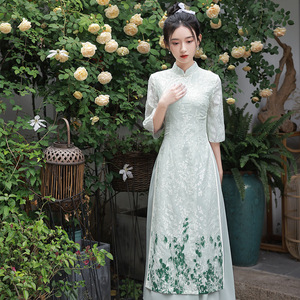 Women Chinese dress Oriental Retro Qipao Cheongsam model show miss etiquette dress modified cheongsam young girls to wear daily