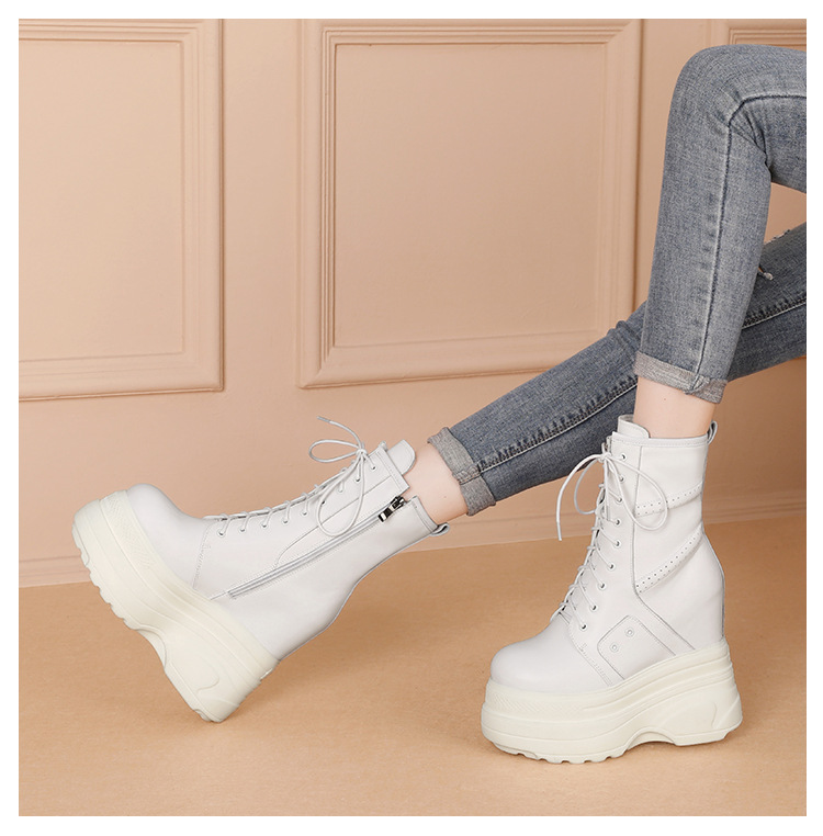 Boot nữ cổ thấp đế dày platform gót 14 cm phong cách Anh Quốc — Lót nhung đen chi tiết 5