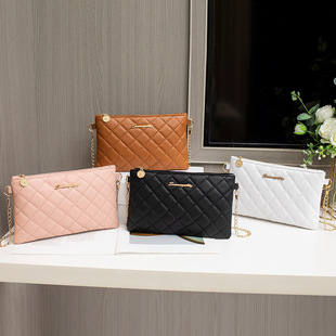 Rhombic solid color shoulder chain bag 2024 New S standard trendy envelope women's bag fashionable simple messenger bag