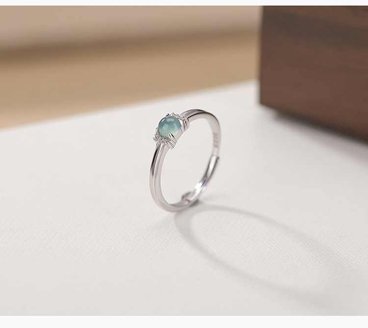 Nhẫn bạc S925 đính đá ngọc nước xanh dạng hạt tròn mở điều chỉnh — Mẫu ngọc nước xanh chi tiết 4