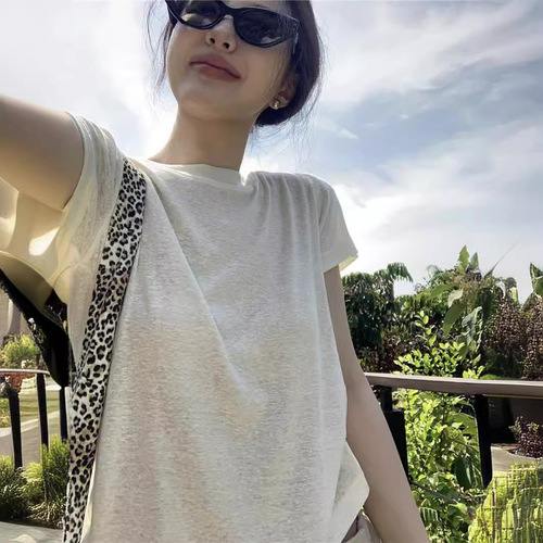 Bamboo-Section Ribbed Simple Short-Sleeve T-Shirt for Women | 2025 Summer Slimming Basic Base Layer Top with Elegant Appeal