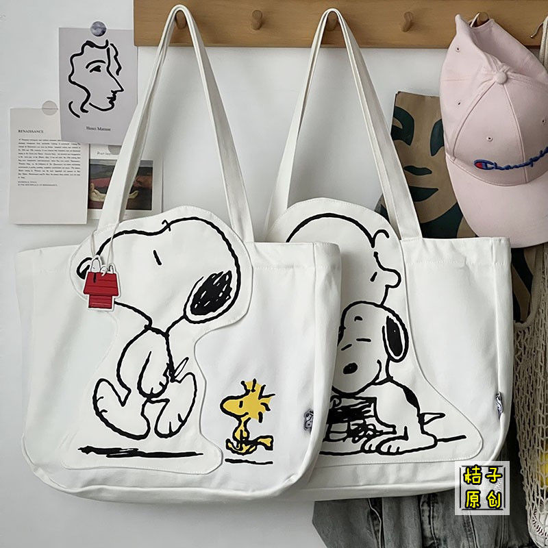 スヌーピーsnoppyオリジナルキャンバスバッグワンショルダーバッグ漫画かわいいジッパー大容量女子学生補習バッグ|undefined
