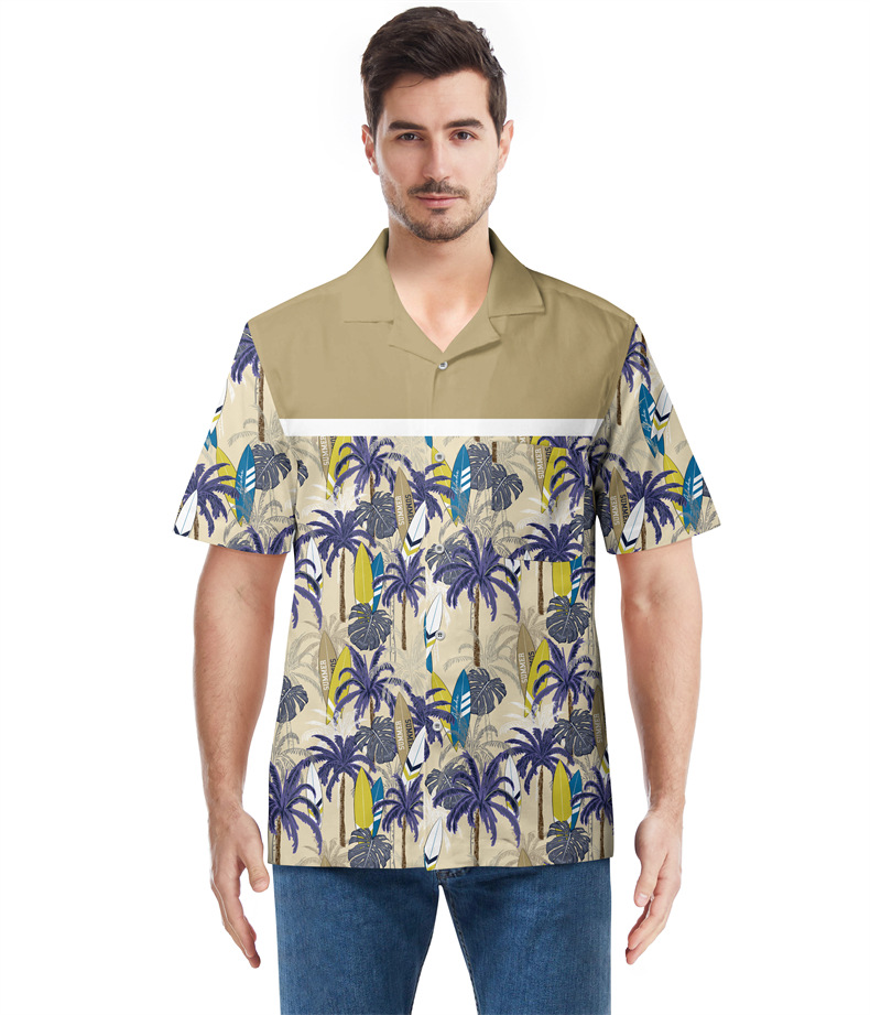 跨境男士夏威夷衬衫欧美3D印花外贸沙滩衬衣开衫短T恤可指定图案详情6