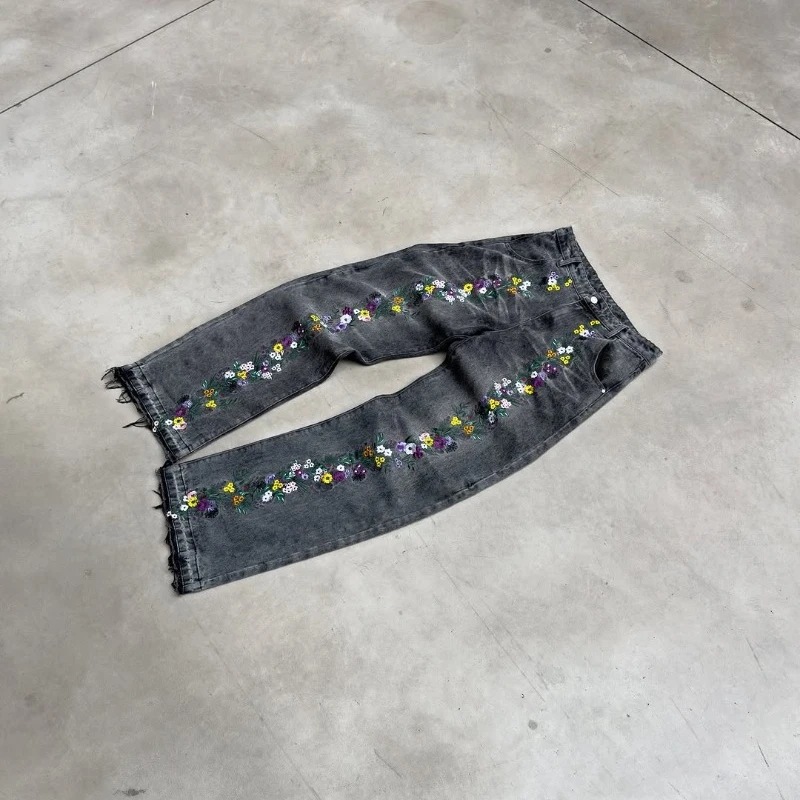 Europa y Estados Unidos transfronterizos retro estilo americano Harajuku moda personalidad bordada callejera de tendencia jeans casuales pantalones rectos