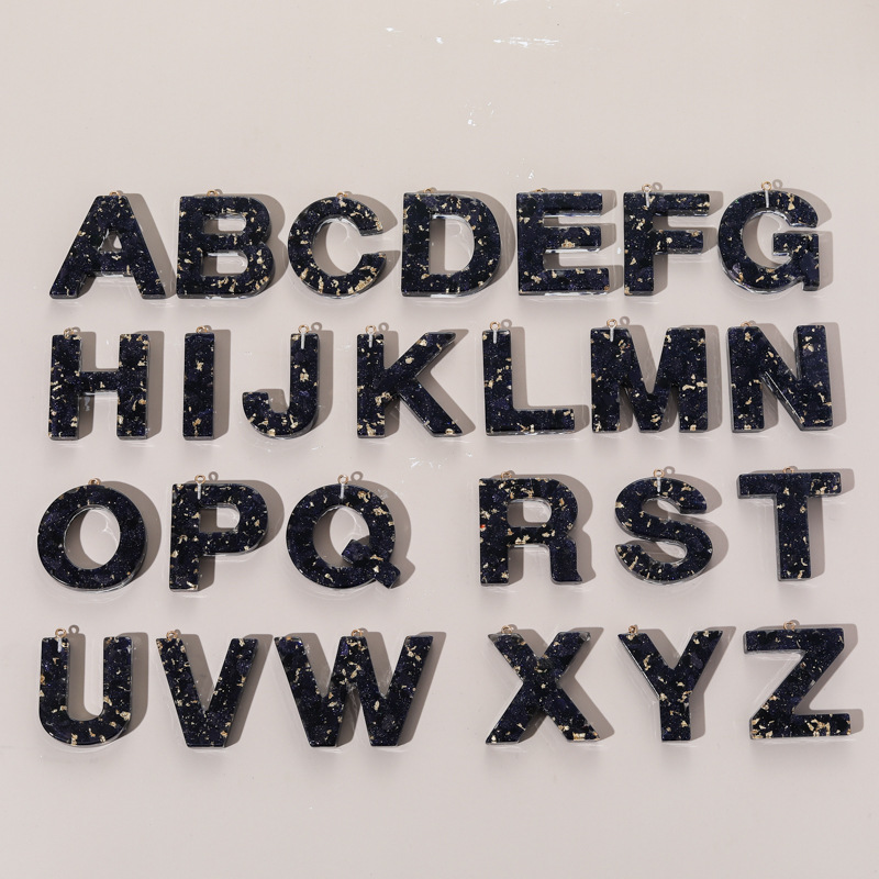 26个英文字母diy配件黑石头金箔欧美流行女士包包挂件树脂钥匙扣