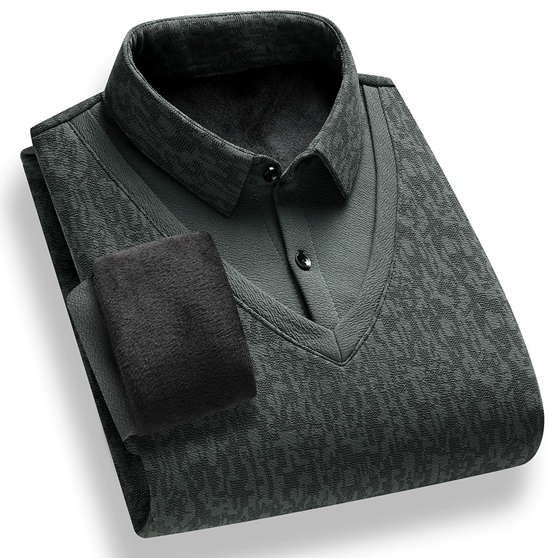 Зимние пузырьковая пряжа поддельные два трикотажные дикие рубашки с воротником мужской свитер футболка 9060 плюс бархат