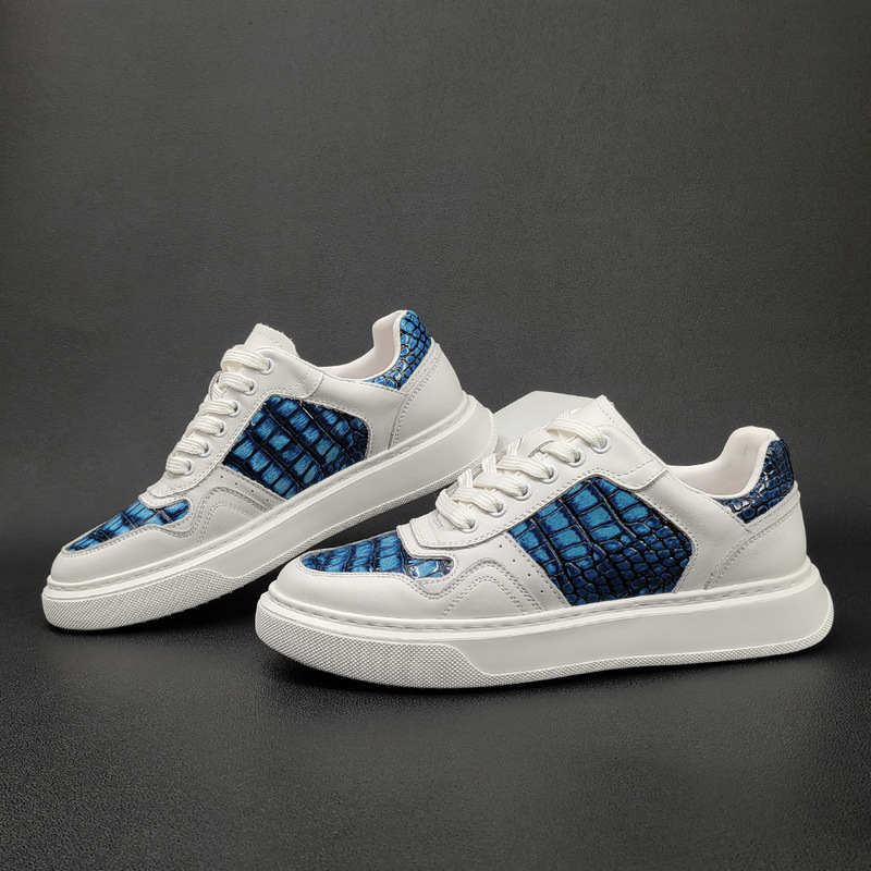 Men's genuine leather crocodile pattern sneakers men's fashion shoes European station boys niche fashion all-match color matching casual men's shoes