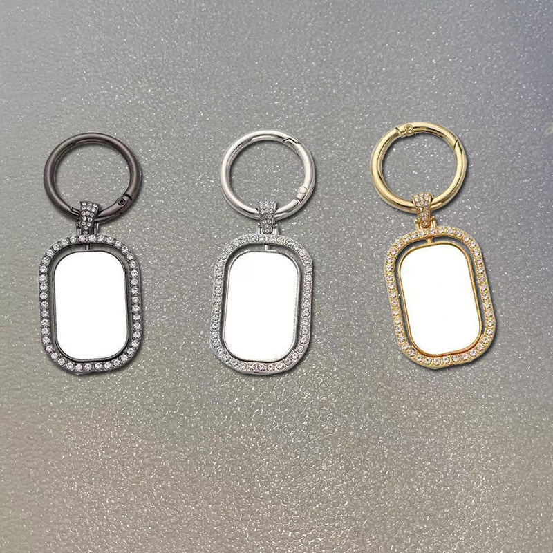 Cross-Border Supply of Sublimation Transfer Printing Double-Sided Printing Rectangular Blank Diamond Keychain DIY with Transfer Sheet