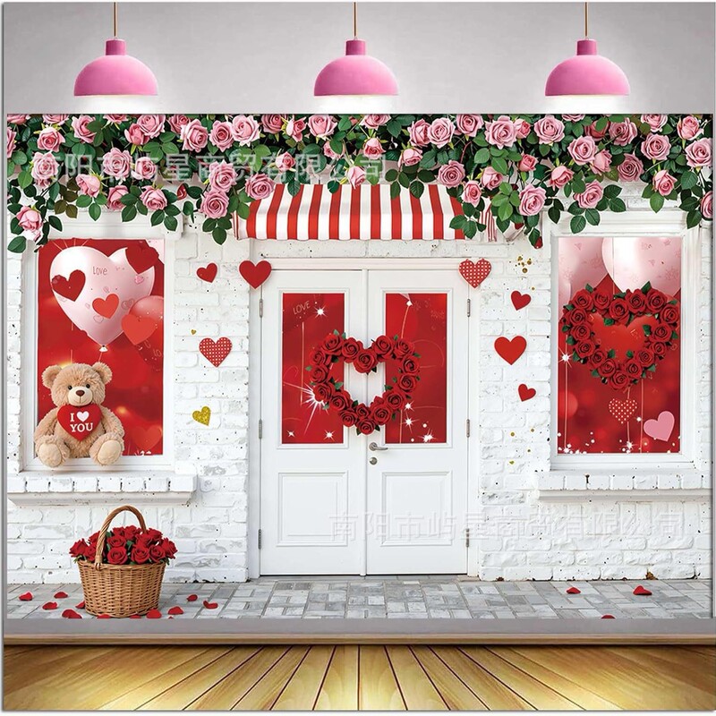 Valentine's Day Store Decoration Banner Cross-Border Red Rose Romantic Flower Wall Bride Proposal Party Photography Background Cloth Valentine's Day Store Decoration Banner Cross-Border Red Rose Romantic Flower Wall Bride Proposal Party Photography Background Cloth