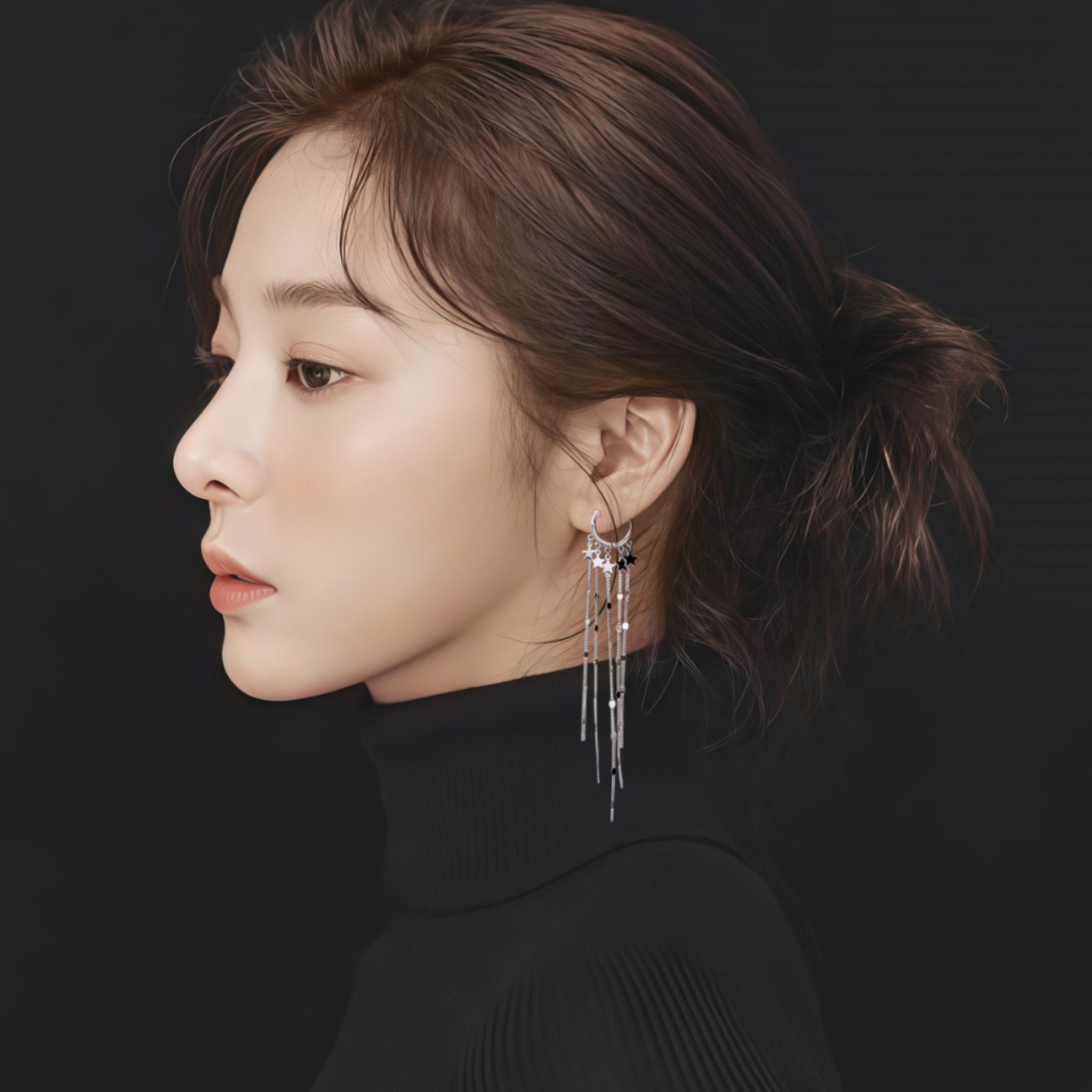 精致长流苏耳环通体S925银耳环百搭五角星亮片银光闪闪瀑布女神款