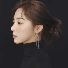 精致长流苏耳环通体S925银耳环百搭五角星亮片银光闪闪瀑布女神款