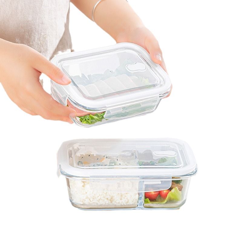 Fiambrera para trabajadores de oficina, tazón de vidrio, horno microondas transparente, caja de conservación rectangular, caja de bento, lonchera de vidrio redonda para el hogar