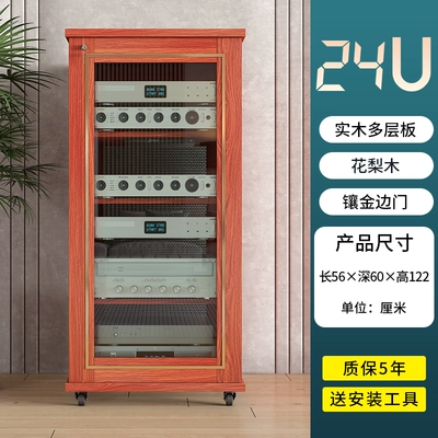 cinema KTV performance cabinet equipment cabinet, Electric car big tripod - rosewood-color-24u-gold-side-door-solid-wood-multi-layer-board