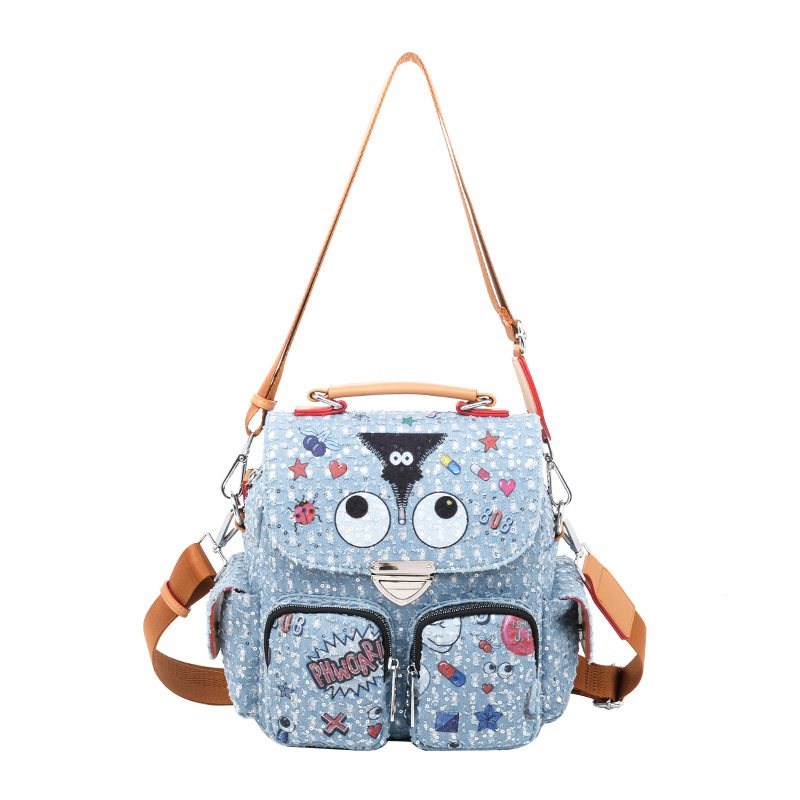 Colores contrastantes, nueva impresión de personalidad, extraña bolsa de mujer portátil con tapa de flip, novedad, lindo hombro de hombro con una gran capacidad.