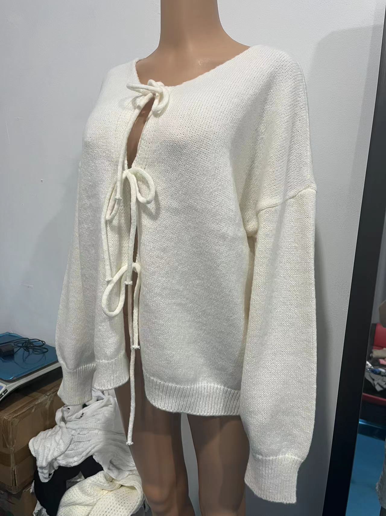 491g Weight Long Sleeve Sleeve Length Tie Placket Type Polyester Fabric Type Regular Top Length Cardigan, Sweater Tops Type Daily Occasion U Neck Neckline Loose Fit Type Solid Color Pattern Spring, Autumn Season Women's Gender Casual, Elegant Style Wholesale Women's Casual Elegant Solid Color Long Sleeve Sweaters & Cardigans 15