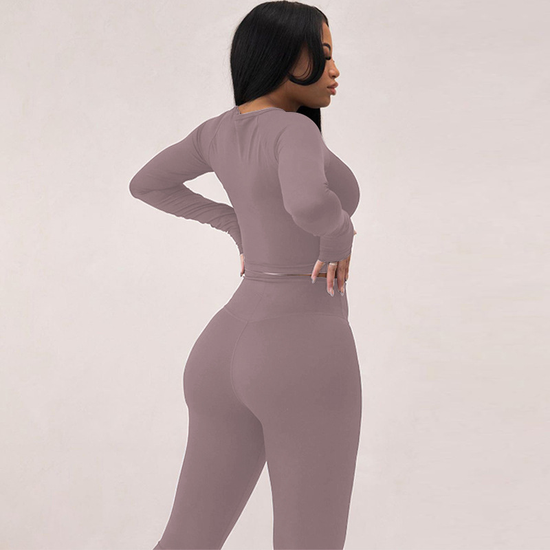ActiveGo 2025 Autumn Winter New Fashion Long Sleeve Slim Top High Elastic Sports Yoga Pants Set Trendy Wholesale_desvips.com