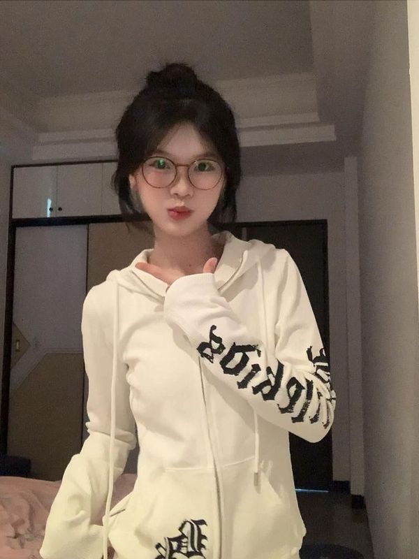 哥特风字母印花收腰显瘦短款外套秋季新款辣妹修身连帽运动风外搭|undefined