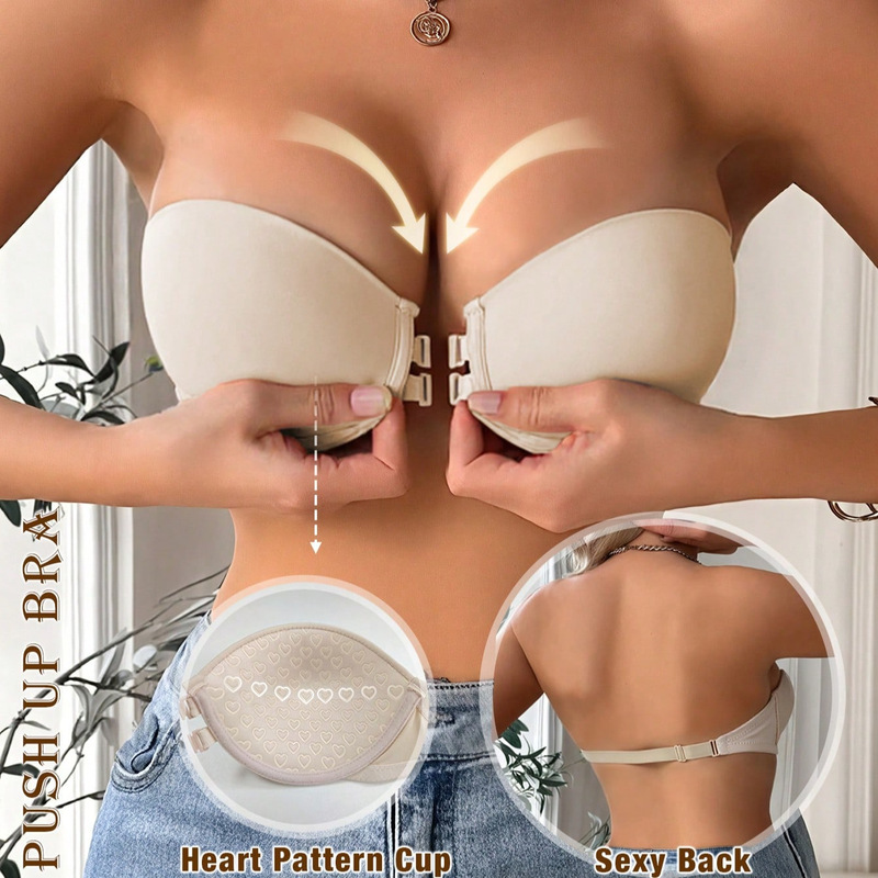 Cross-Border Hot-Selling Strapless Adjustable Bra with Non-Slip Front Clasp, Sexy Strapless Seamless Bra with Integrated Bra Pads