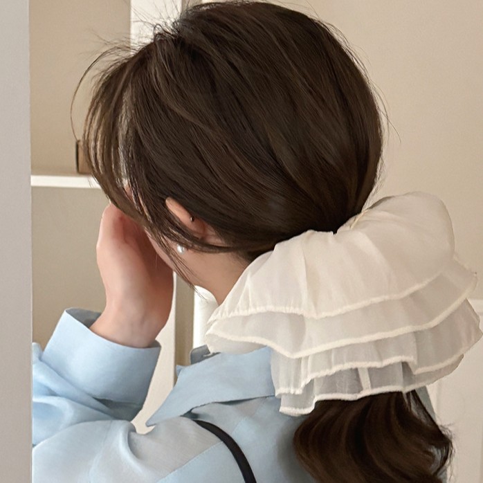 Malla de tela, flor de trompeta, lazo para el cabello del intestino grueso, gran temperamento de alto valor, cuerda para el cabello versátil, accesorios para el cabello elegantes y dulces para el cabello de moda