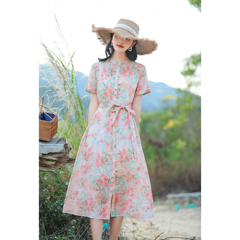 Лето 2021, новое платье с принтом рами, женское длинное крутое женское длинное платье-кардиган с короткими рукавами