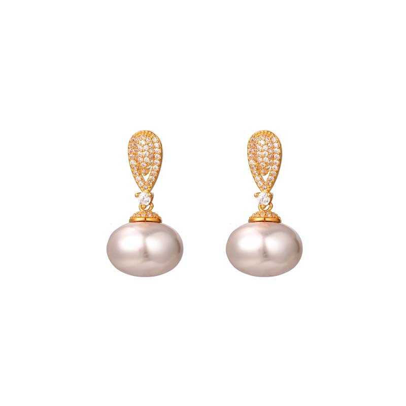 Elegant earrings with zircon drop-shaped from pearl