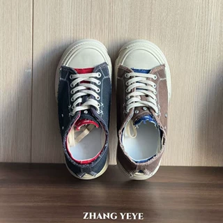 韩版厚底百搭潮流休闲板鞋女夏季新款百搭做旧系带低帮拼色帆布鞋