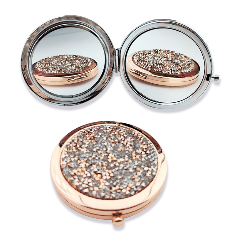in stock Cross-border Round Metal Sticker Diamond Mirror Portable Flip Round Mirror Portable Makeup Mirror Female Handheld Mirror in stock Cross-border Round Metal Sticker Diamond Mirror Portable Flip Round Mirror Portable Makeup Mirror Female Handheld Mirror