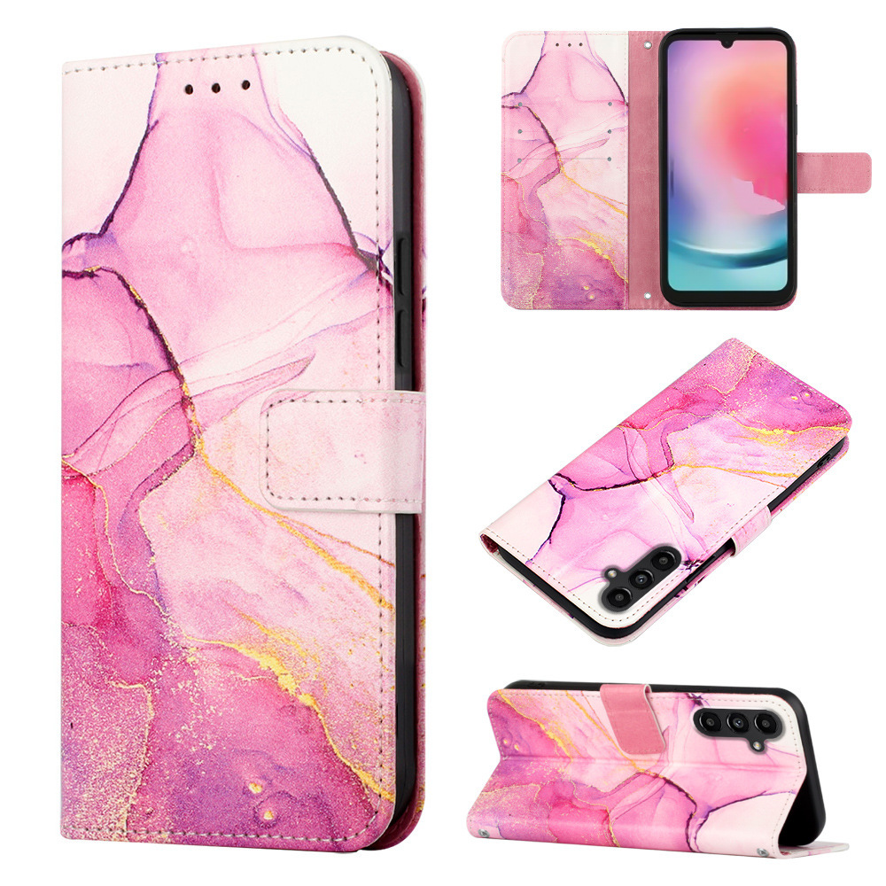 Suitable for Samsung S23 Mobile Phone Leather Case Moto E13 Marble Card Wallet Protective Case Poco M4